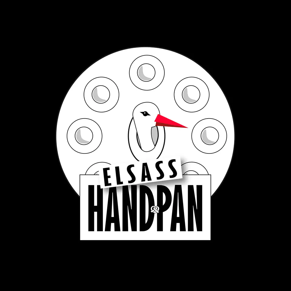 logo handpan avec cigogne et bretzel