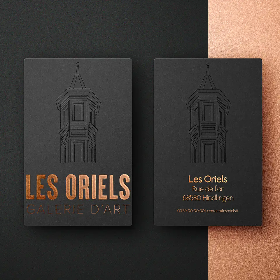 CARTE carte de visite les oriels en noir et cuivre