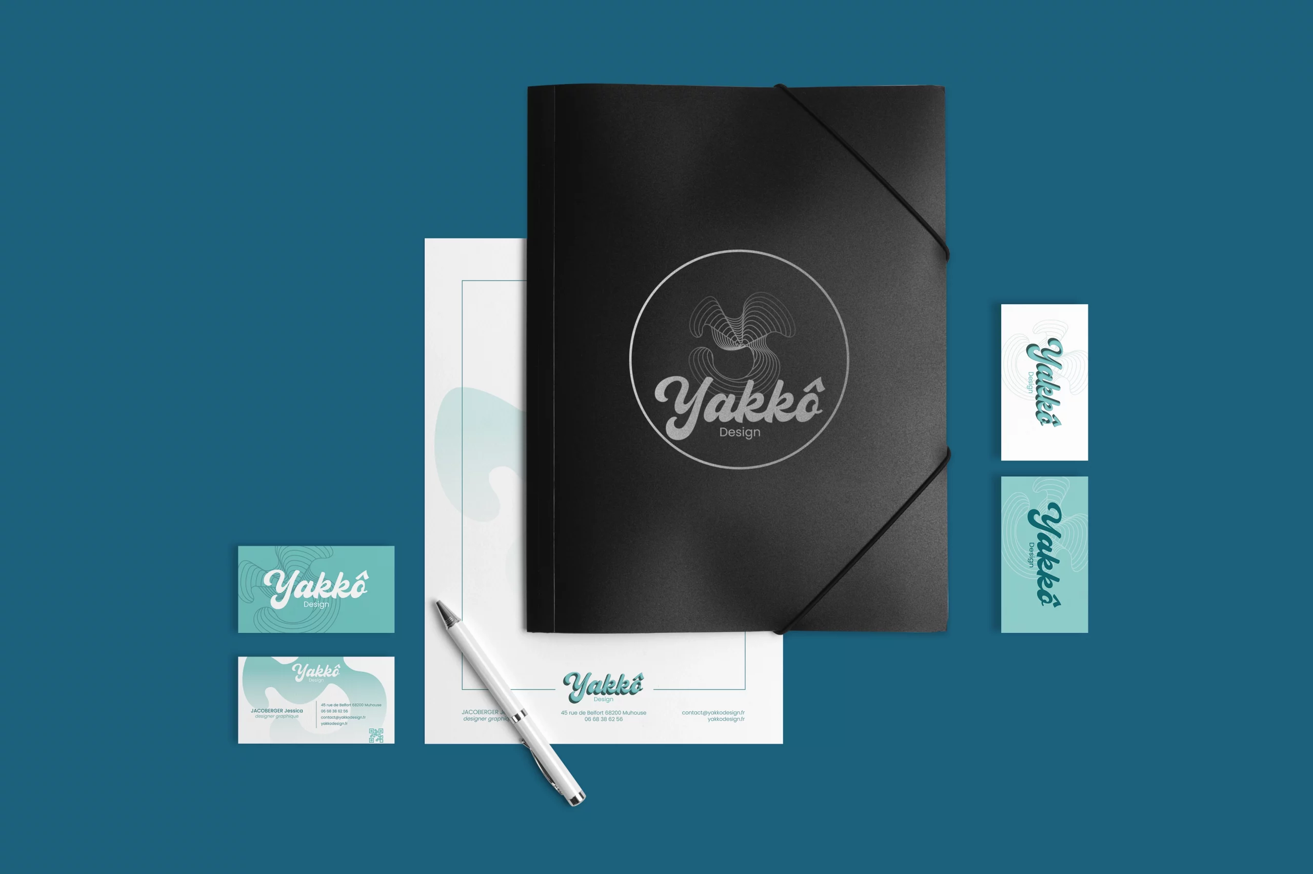 OQ3A2R1 copie ensemble de papeterie avec carte de visite, papier entête, pochette à rabats et stylo